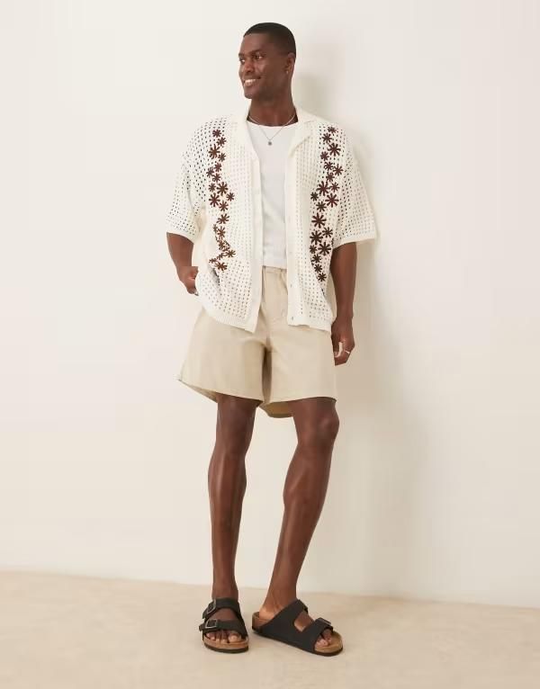 エイソス メンズ ボトムス ハーフパンツ・ショーツ ショートパンツ ASOS DESIGN regular length pull on bermuda shorts in stone STONE ストーン
