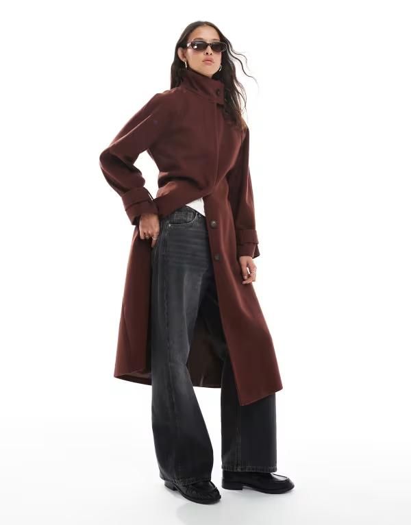 エイソス レディース アウター コート スタンドネック ASOS DESIGN funnel neck longline formal trench coat in rustラスト