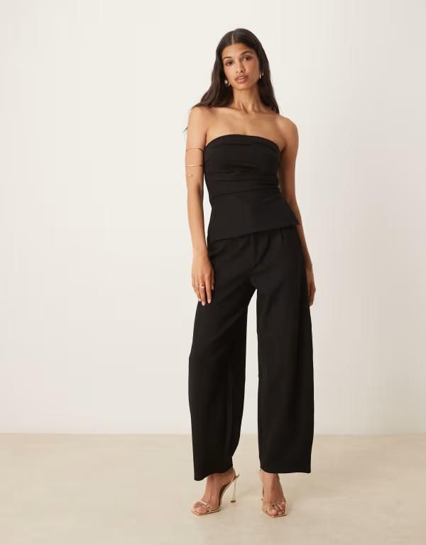 エイソス レディース ボトムス カジュアルパンツ パンツ ASOS DESIGN premium ponte barrel leg pants part of a set Black ブラック