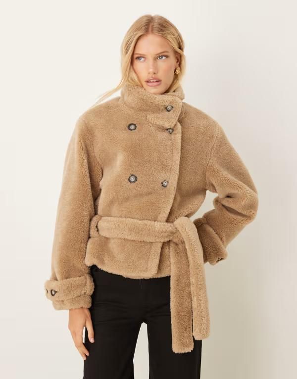 エイソス レディース アウター コート クロップド ASOS DESIGN borg cropped trench coat in oatmeal Oatmeal オートミール