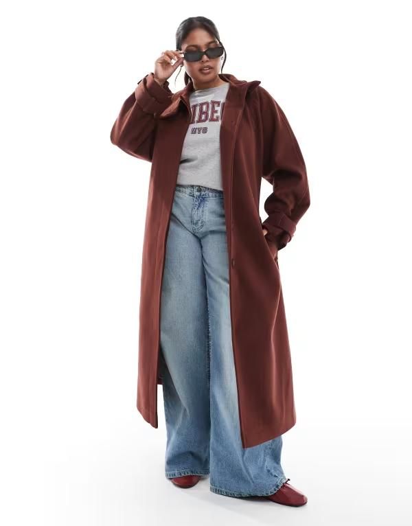 エイソス レディース アウター コート スタンドネック ASOS Curve ASOS DESIGN Curve funnel neck longline formal trench coat in rustラスト