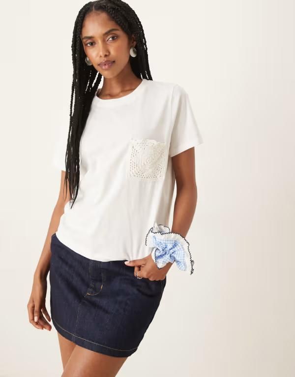 ジェイディーワイ レディース トップス Tシャツ JDY crochet pocket detail Tshirt WHITE ホワイト
