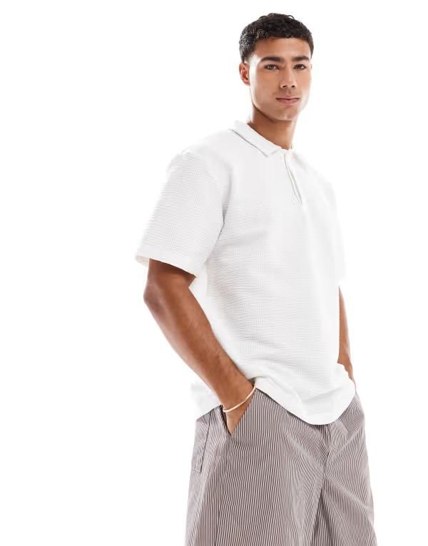 ジャック アンド ジョーンズ メンズ トップス ポロシャツ Jack Jones textured oversized polo shirt Cloud Dancer ホワイト