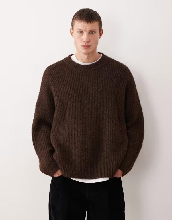 エイソス メンズ アウター ニット・セーター クルーネック セーター ニット ASOS DESIGN super oversized knit crew neck sweater BROWN ブラウン