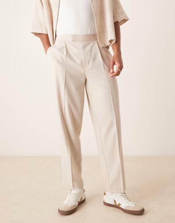 エイソス メンズ ボトムス カジュアルパンツ ワイドレッグ パンツ ASOS DESIGN smart wide leg pants in stone STONE ストーン