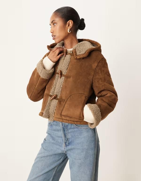 エイソス レディース アウター コート ジャケット ASOS DESIGN hooded borg jacket in mocha Brown ブラウン