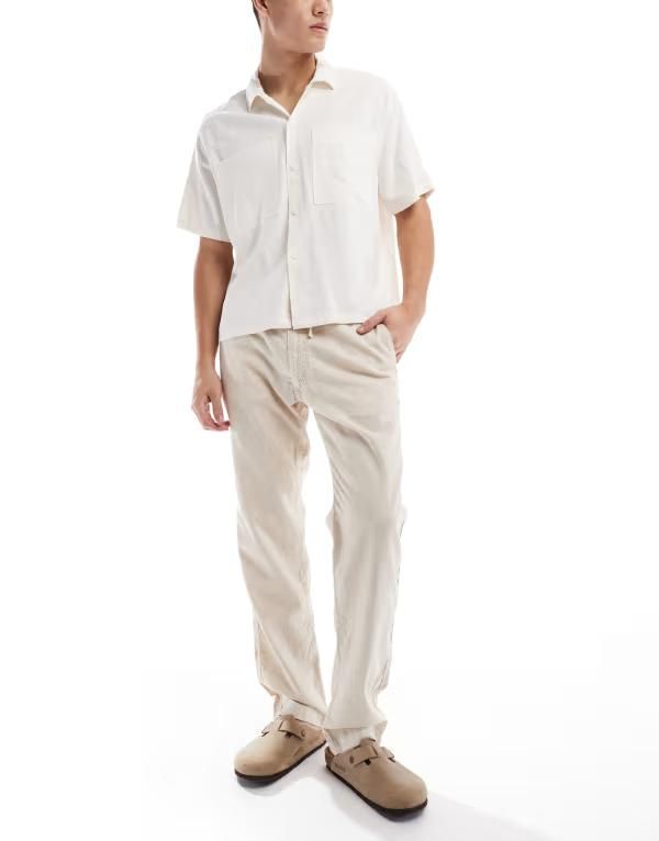 ジャック アンド ジョーンズ メンズ ボトムス カジュアルパンツ リラックスフィット パンツ リネン Jack Jones relaxed fit linen pants Moonbeam ベージュ