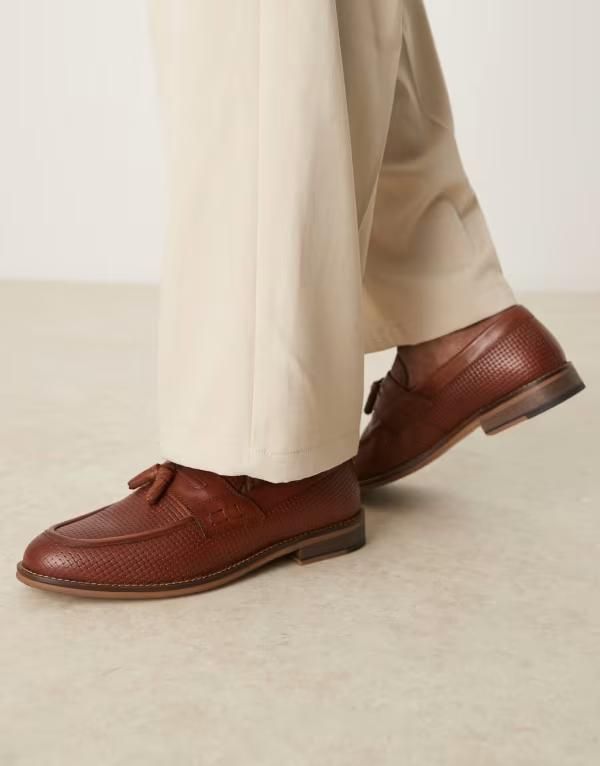 エイソス メンズ シューズ スリッポン・ローファー レザー ローファー ASOS DESIGN loafers in tan leather with tassel TAN タン