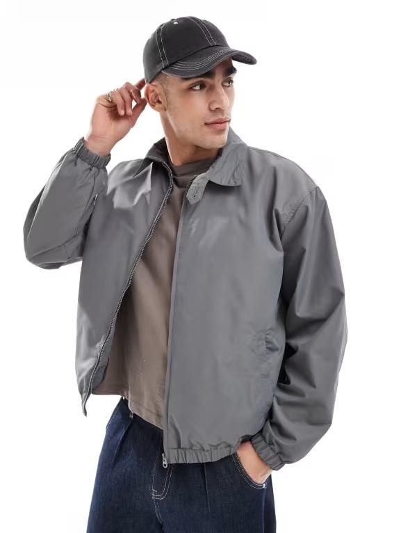 エイソス メンズ アウター ジャケット・ブルゾン ジャケット ASOS DESIGN lightweight oversized harrington jacket in charcoal CHARCOAL チャコール 8,506円