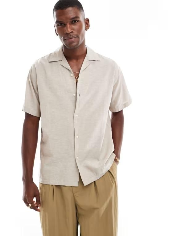 ジャック アンド ジョーンズ メンズ トップス シャツ リネン Jack Jones revere collar linen shirt Crockery ベージュ