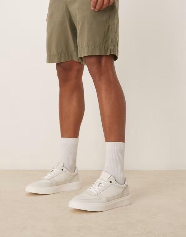 エイソス メンズ シューズ スニーカー レザー ASOS DESIGN white sneakers in leather WHITE ホワイト