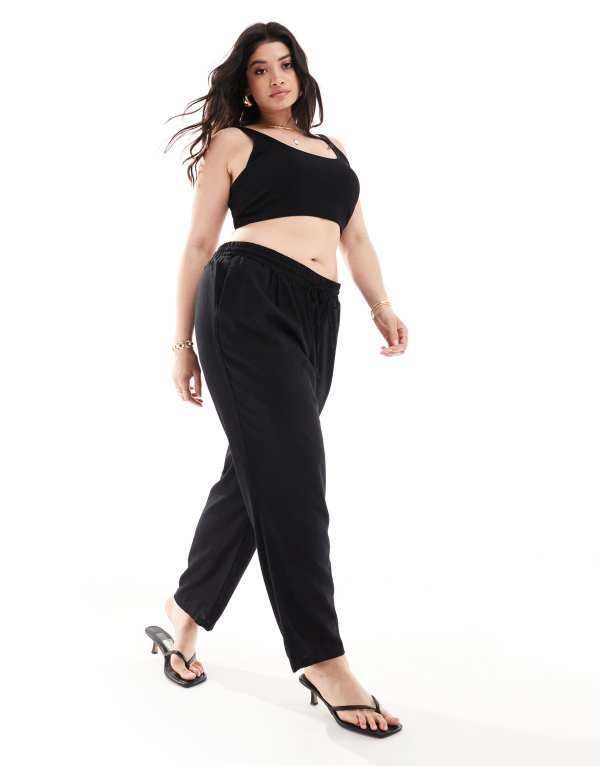 ヴェロモーダ レディース ボトムス カジュアルパンツ パンツ リネン Vero Moda Curve linen blend tapered pants Black ブラック