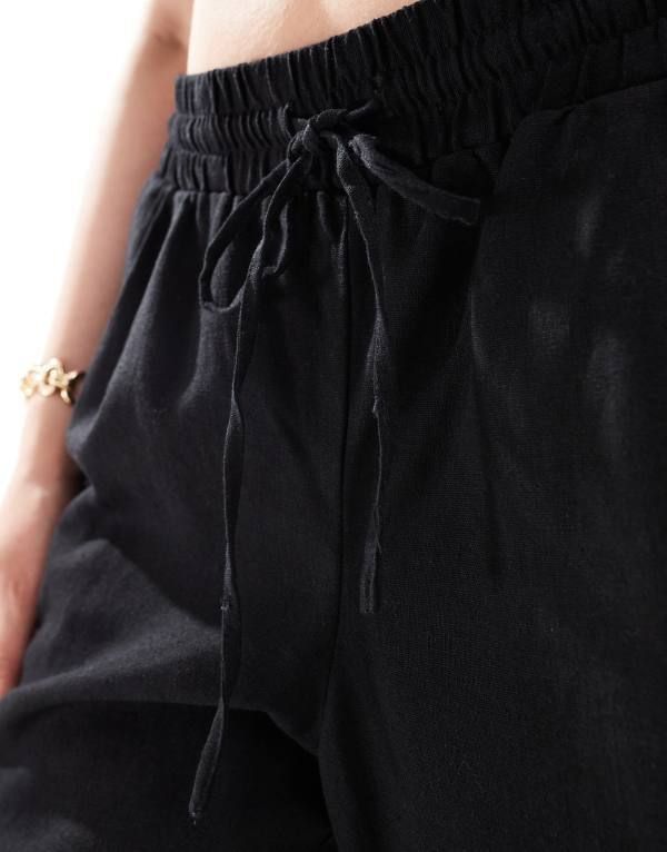 ヴェロモーダ レディース ボトムス カジュアルパンツ パンツ リネン Vero Moda Curve linen blend tapered pants Black ブラック