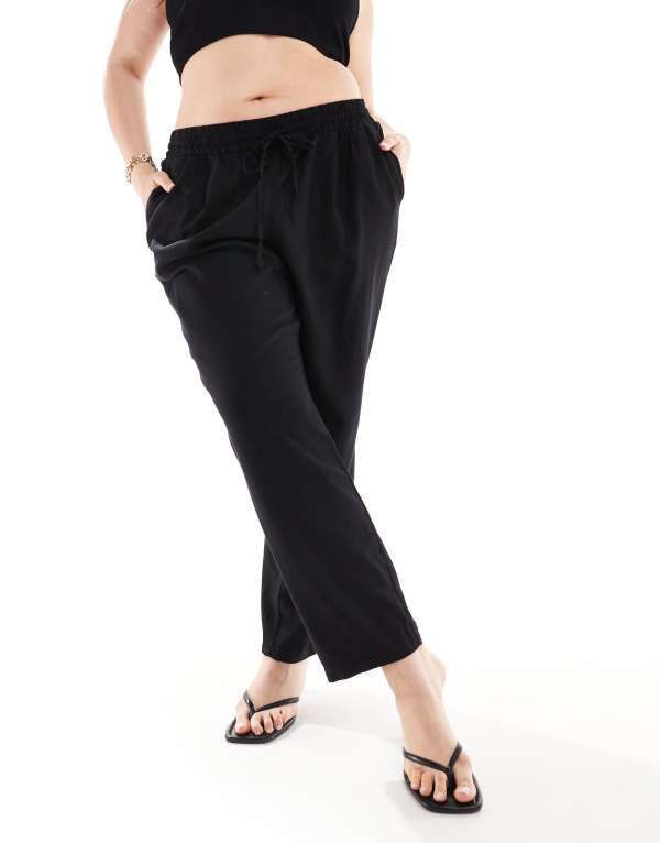 ヴェロモーダ レディース ボトムス カジュアルパンツ パンツ リネン Vero Moda Curve linen blend tapered pants Black ブラック