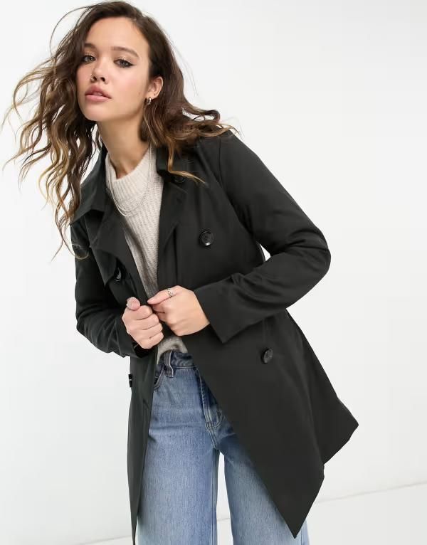 オンリー レディース アウター コート Only button detail short trench coat Black ブラック