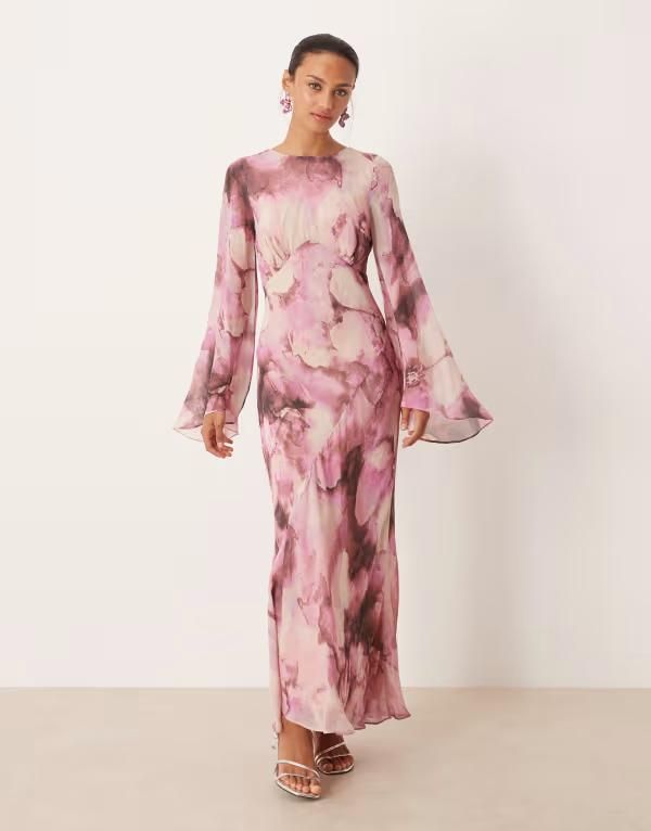 ノーバディーズ チャイルド レディース トップス ワンピース プリント Nobodys Child Phoenix midaxi dress blur print Pink aop ピンク