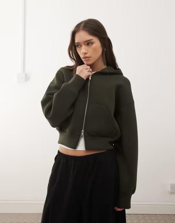 ウィークデイ レディース アウター パーカー・スウェット スキューバ Weekday Danni zip hoodie in dark green scubastyle fabric Dark Green グリーン