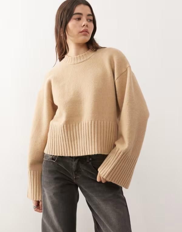 モンキ レディース アウター ニット・セーター クルーネック Monki crew necknit sweater Beige ベージュ
