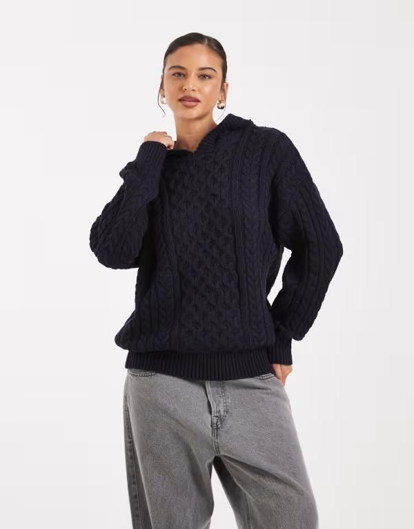コットンオン レディース アウター ニット・セーター オックスフォード Cotton cable knit sweater in oxford Blue ブルー