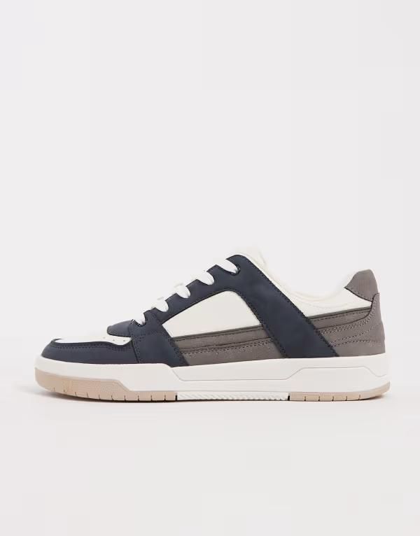 エイソス メンズ シューズ スニーカー ASOS DESIGN sneakers with paneling and White Navy ホワイト