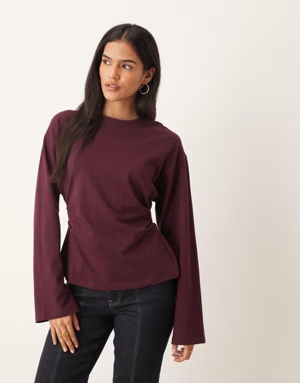 エイソス レディース トップス Tシャツ ASOS DESIGN long sleeve corset waistee in plum プラム