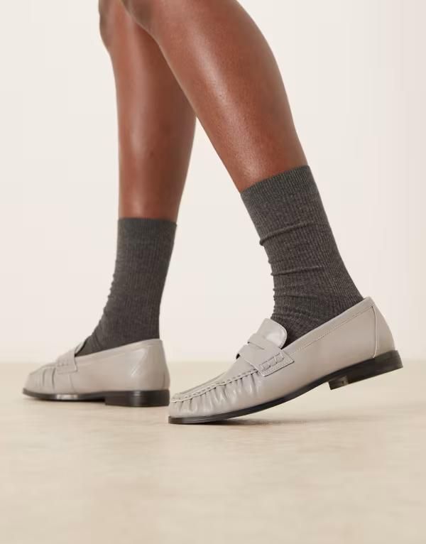 エイソス レディース シューズ スリッポン・ローファー ギャザー ASOS DESIGN Minnie ruchedetailoafers Gray グレー