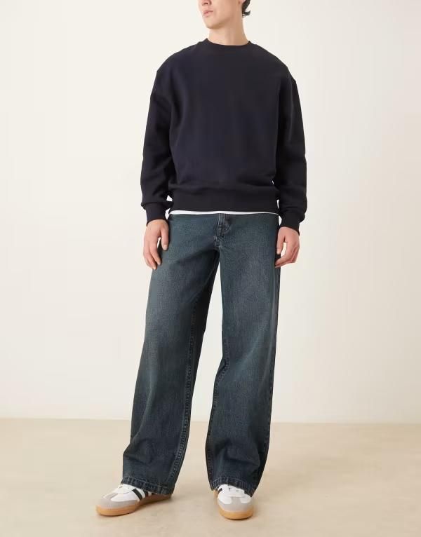 エイソス メンズ ボトムス デニムパンツ ジーンズ ASOS DESIGN loose straight jeans in dark wash Dark Wash Blue ブルー