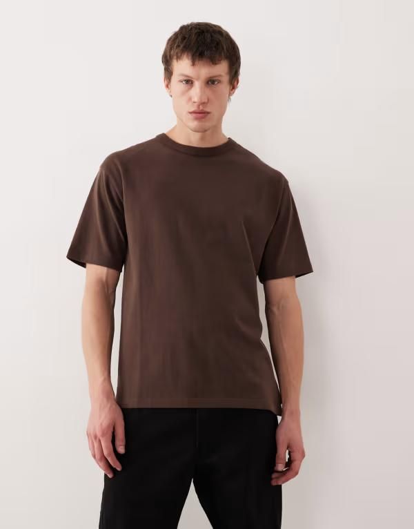 エイソス メンズ トップス Tシャツ ASOS DESIGN heavyweight relaxed Tshirt softouch Bracken ブラウン