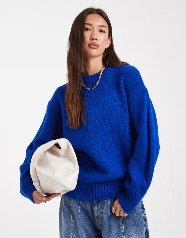 エイソス レディース アウター ニット・セーター クルーネック セーター ASOS DESIGN oversized crew neck sweater in cobalt Cobalt コバルト