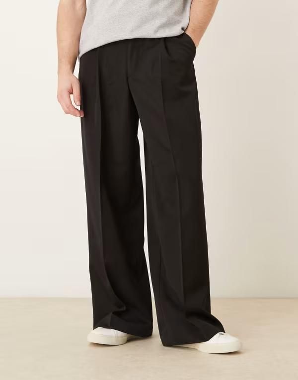 エイソス メンズ ボトムス カジュアルパンツ プリーツ ASOS DESIGN pleated loose leg dress pants Black ブラック