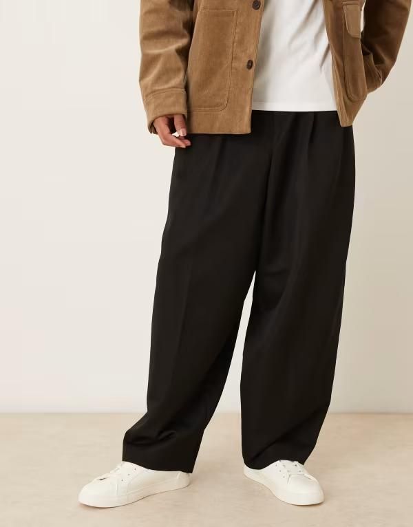 エイソス メンズ ボトムス カジュアルパンツ プリーツ ASOS DESIGN pleated extreme taperedress pants Black ブラック