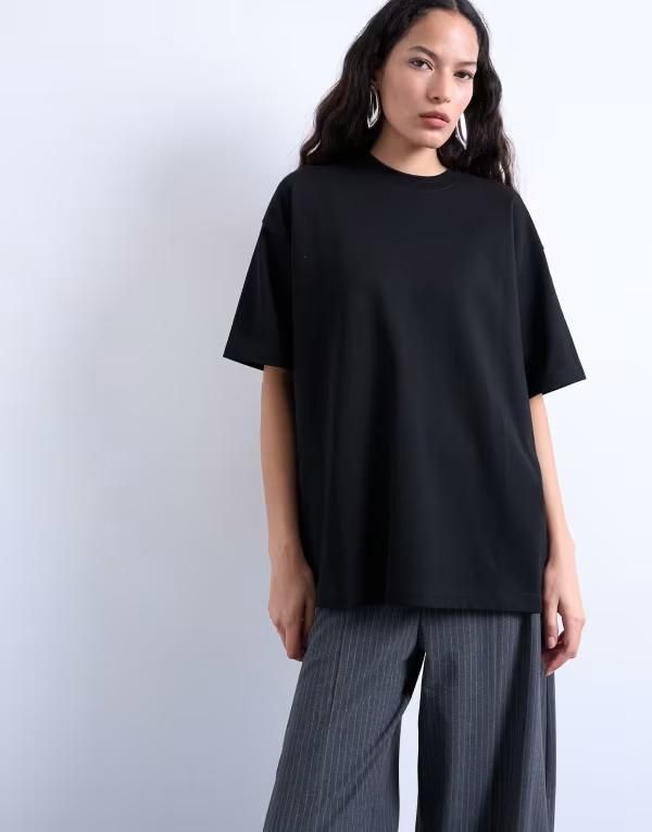 トップショップ レディース トップス Tシャツ Topshopremium interlock oversized tee Black ブラック