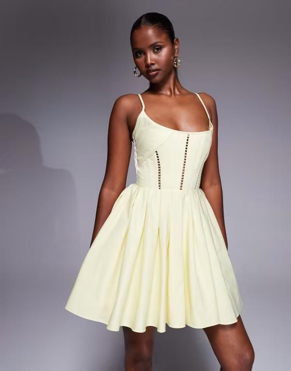 エイソス レディース トップス ワンピース ミニワンピース ミニ レース ASOS DESIGN structured corset mini dress with laceup back detail in buttermilk Buttermilk