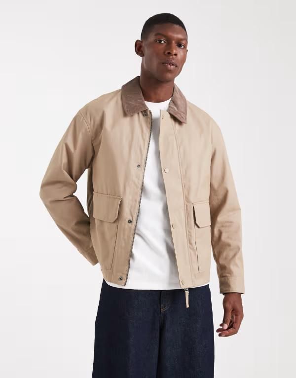 ジャック アンド ジョーンズ メンズ アウター ジャケット・ブルゾン コーデュロイ ジャケット Jack Jones worker jacket with corduroy collar Weathered teak ベージュ