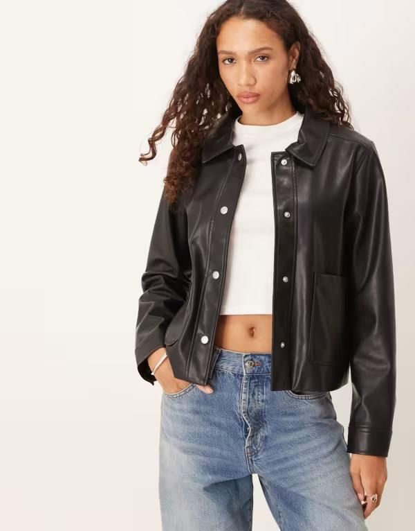 ヴィラ レディース アウター ジャケット・ブルゾン レザー ジャケット Vila leather look short jacket Black beauty ブラック