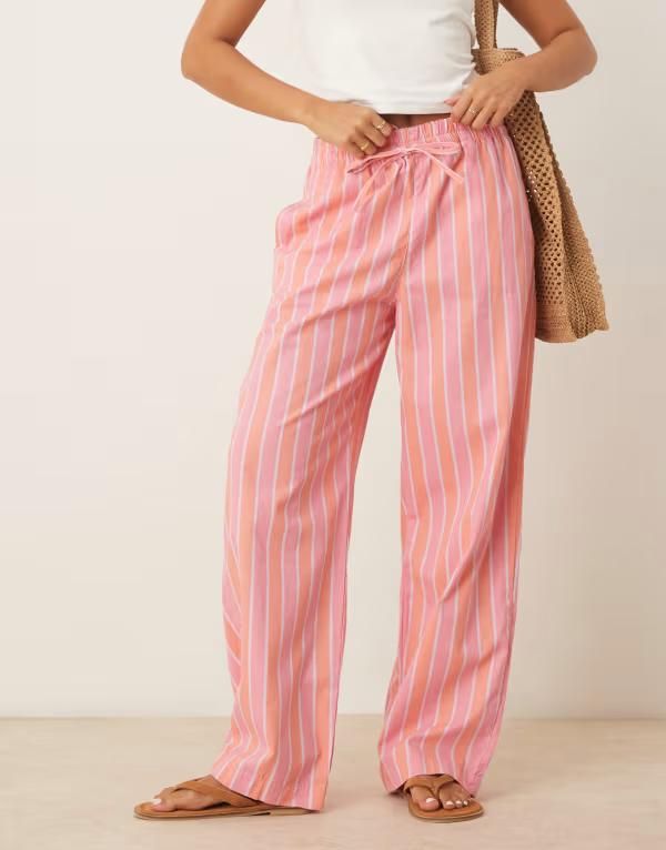 エイソス レディース ボトムス カジュアルパンツ パンツ ASOS DESIGN deck chair stripe pullon pants Pink Stripe ピンク