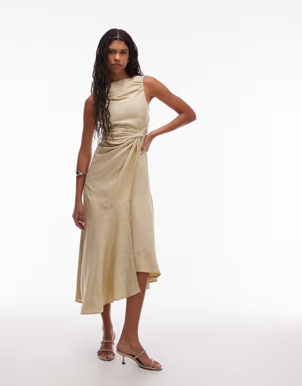 アンドアザーストーリーズ レディース トップス ワンピース アシンメトリー Other Stories drapey midaxi dress with asymmetric flutter hem in butter yellow BEIGE ベージュ