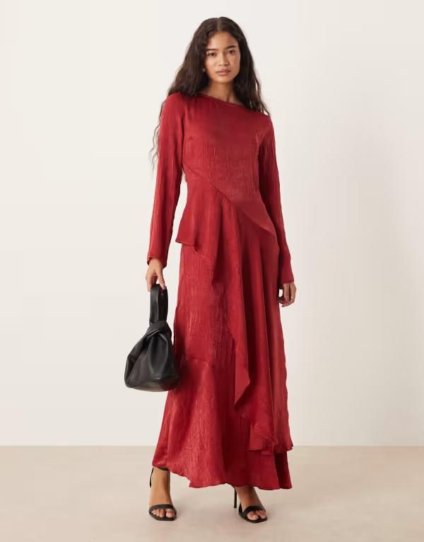 エイソス レディース トップス ワンピース ティアード マキシワンピース マキシ ASOS DESIGN frill tiered maxi dress in deep cherry Deep cherry