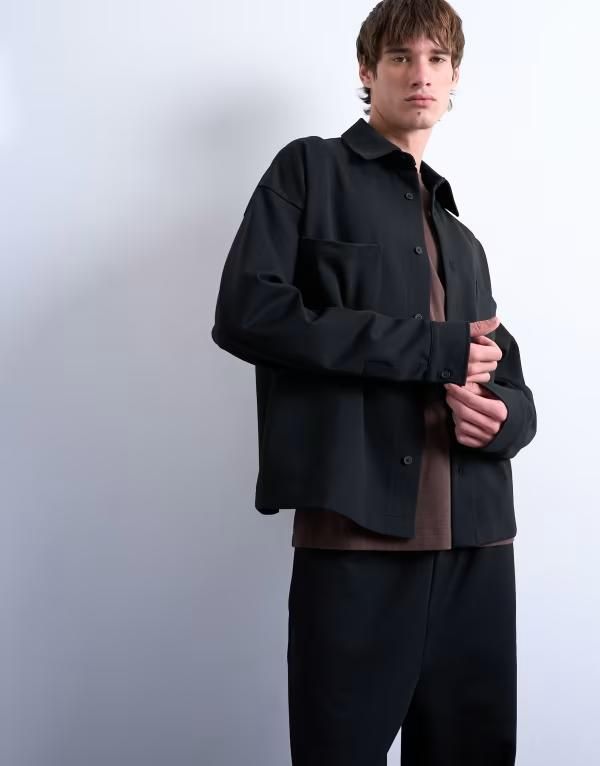 トップマン メンズ アウター ジャケット・ブルゾン オーバーサイズフィット ジャージー ジャケット Topman oversized fit double pocket jersey jacket Black ブラック