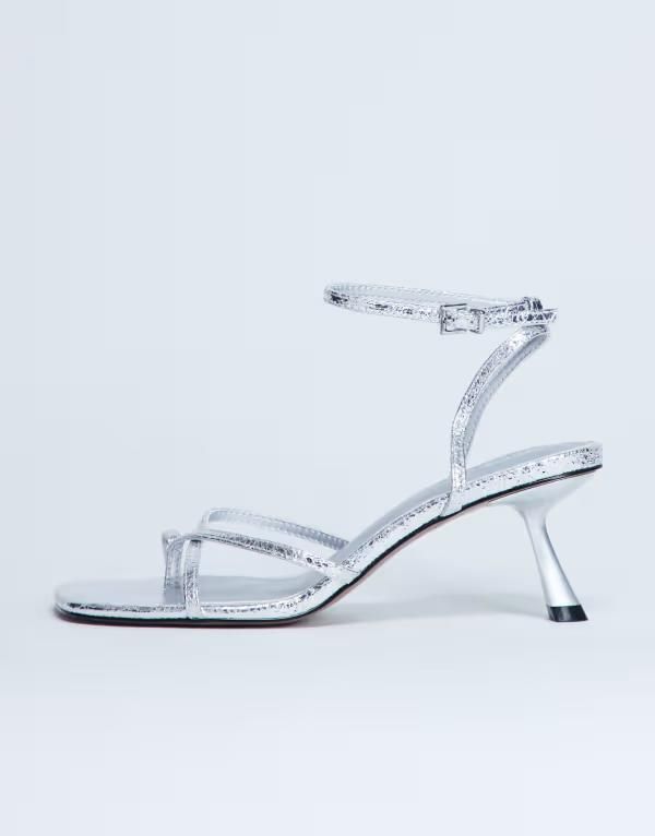 トップショップ レディース シューズ サンダル ヒール Topshop Ila toe loop mid heel sandal SILVER シルバー
