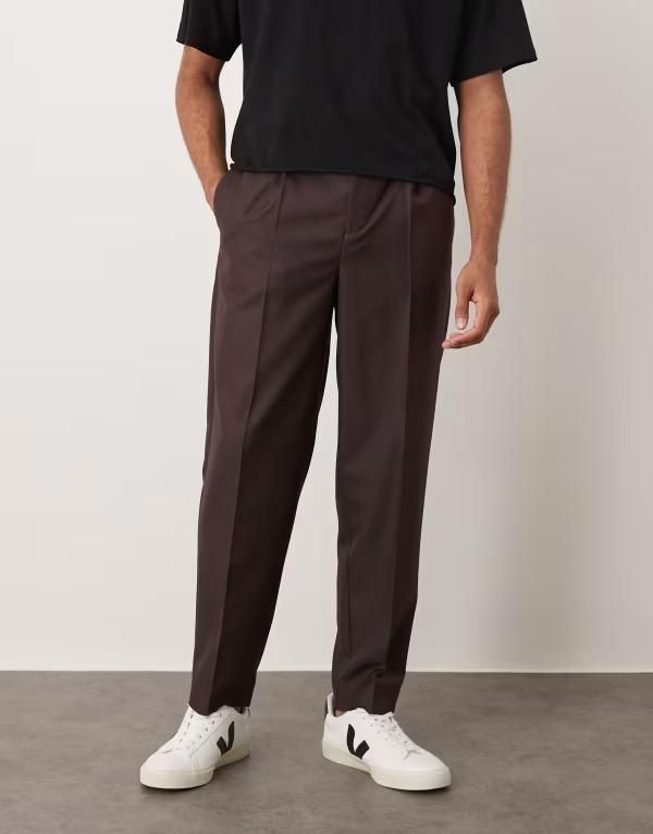 エイソス メンズ ボトムス カジュアルパンツ ASOS DESIGN taperedress pants in dark burgundy microtexture DARK BURGUNDY バーガンディ