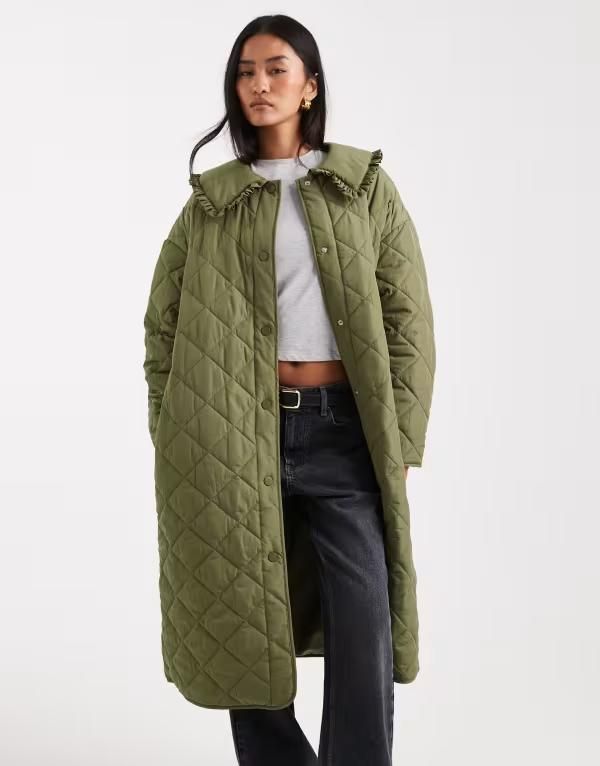 ミスセルフフリッジ レディース アウター コート キルティング マキシ Misselfridge quilted liner maxi coat Khaki カーキ