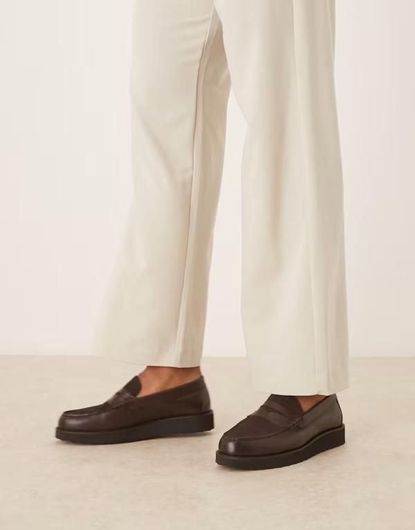 エイソス メンズ シューズ スリッポン・ローファー スエード レザー ローファー ASOS DESIGN loafers leather and suede mix BROWN ブラウン