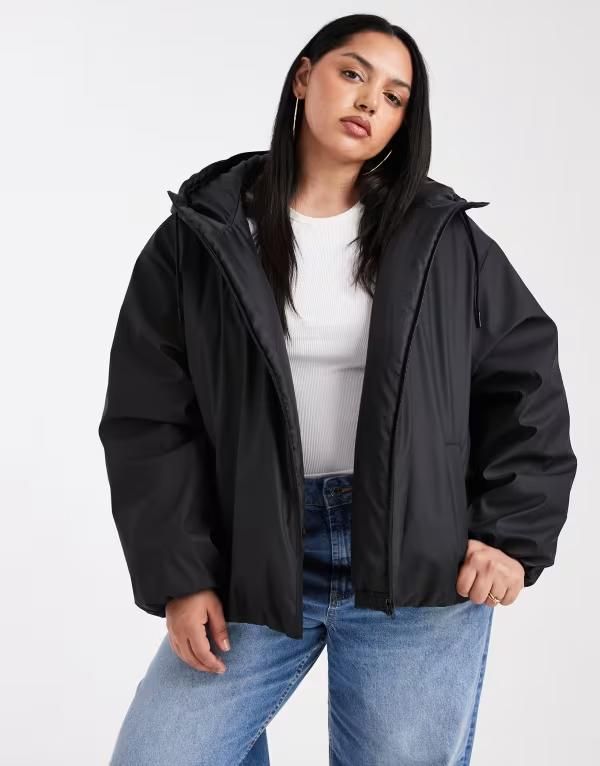 エイソス レディース アウター ジャケット・ブルゾン ジャケット ASOS Curve ASOS DESIGN Curve rubberized hooded rainwear bomber jacket Black ブラック