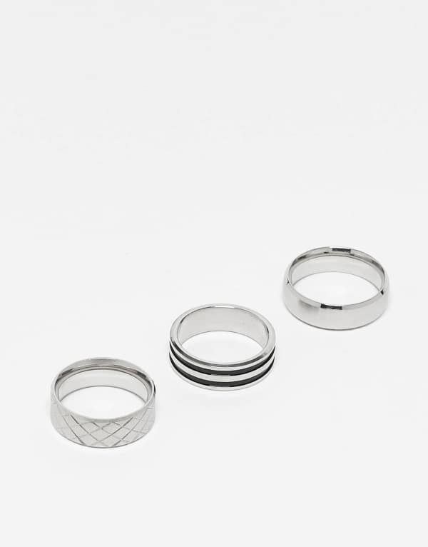 エイソス メンズ アクセサリー リング Tシャツ ASOS DESIGN 3 pack waterproof stainless steel band ring set tone SILVER シルバー