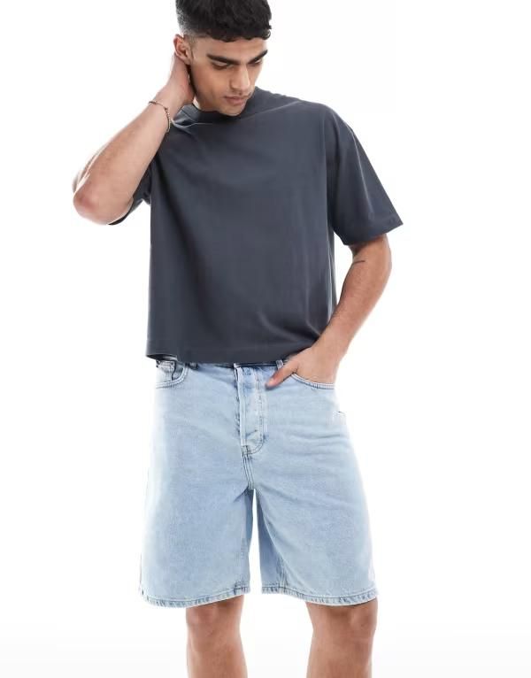 オンリーアンドサンズ メンズ ボトムス ハーフパンツ・ショーツ ショートパンツ デニム ONLY SONS loose fit denim shorts in light blue wash Light Blue Denim デニム