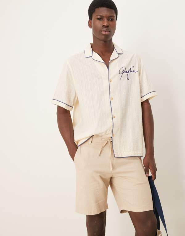 セレクテッドオム メンズ ボトムス ハーフパンツ・ショーツ ショートパンツ リネン Selected Homme linen blend shorts in cream Incense クリーム