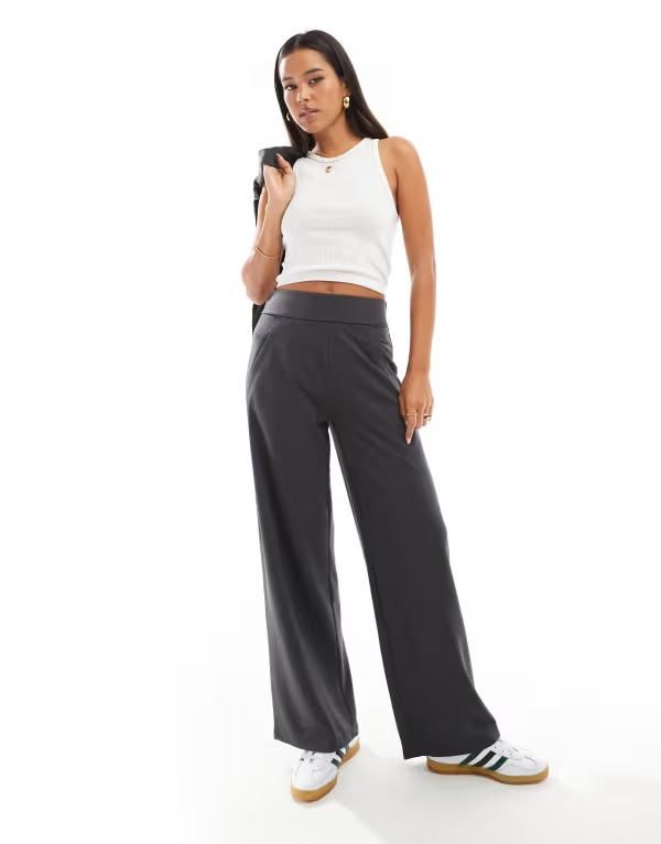 ジェイディーワイ レディース ボトムス カジュアルパンツ ワイドレッグ パンツ JDY wide leg tailored pants in charcoal part of a set Charcoal gray チャコール