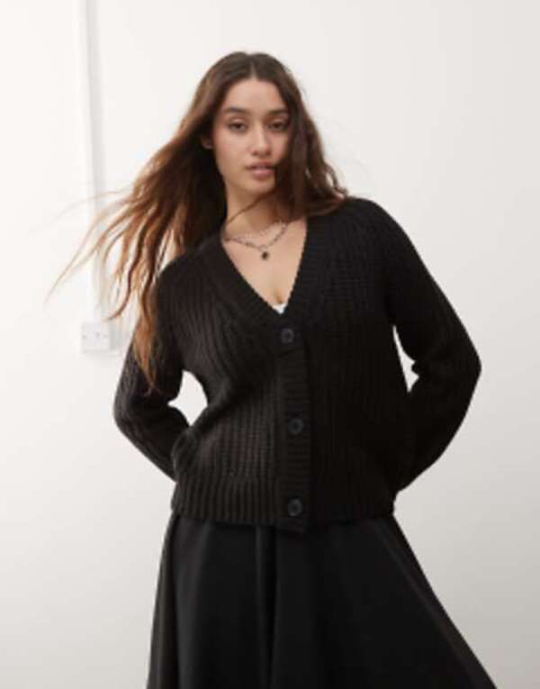 ノイジーメイ レディース アウター カーディガン リブ Noisy May ribbed cardigan Black ブラック
