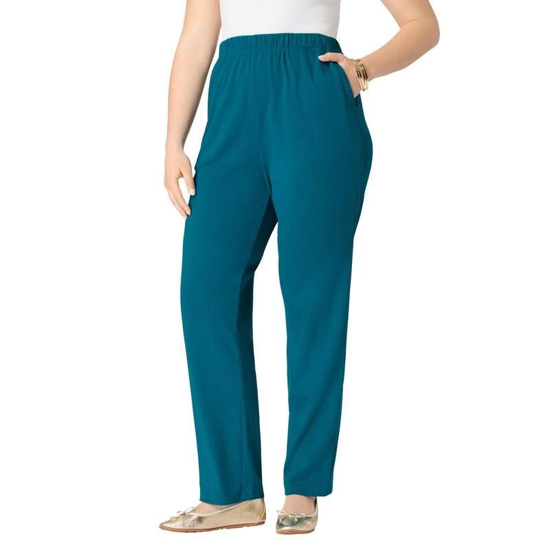 ロアマンズ レディース ボトムス カジュアルパンツ ストレート プラスサイズ ニット Roamans Womens Plusize Straight Leg Soft Knit Pull On Pant Deep Teal ティール